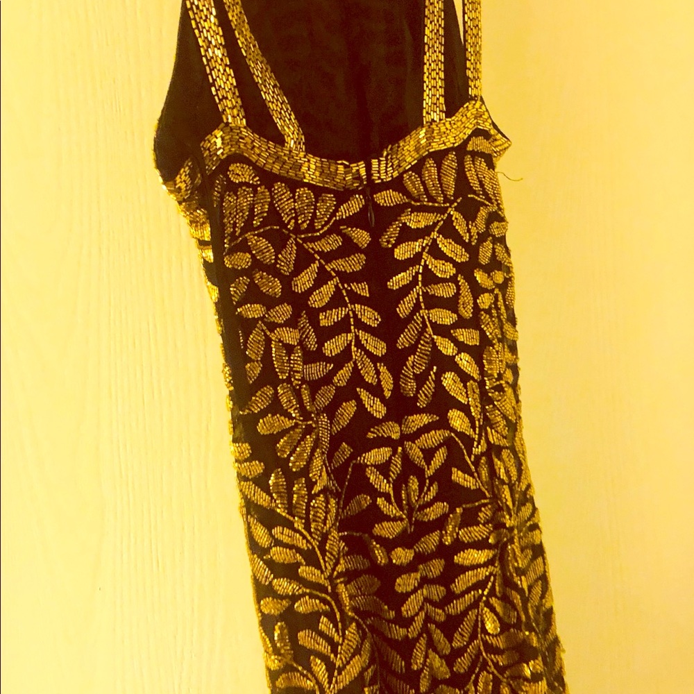 Gold black sequins strappy mini dress Sz 4